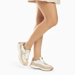 Baskets monogramme Faustine ivoire et beige à semelle running