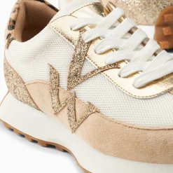 Baskets monogramme Faustine ivoire et beige à semelle running