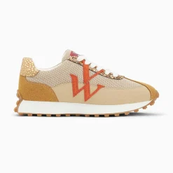 Baskets monogramme Mona beige et orange à semelle running