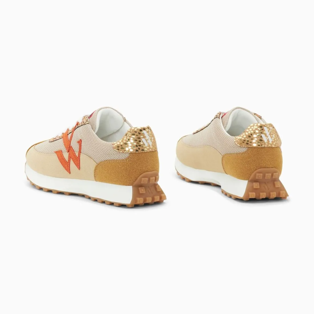 Baskets monogramme Mona beige et orange à semelle running