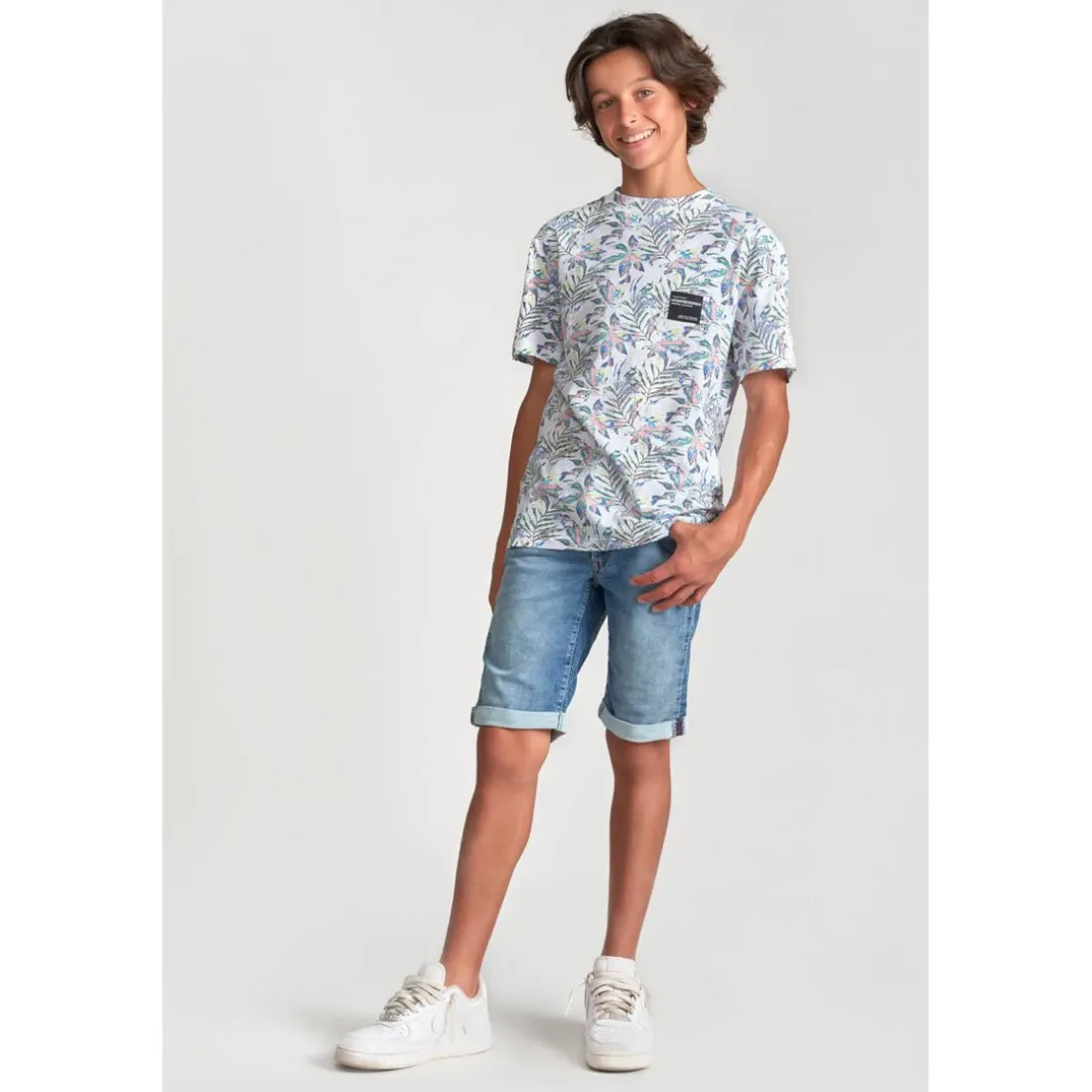 Bermuda short garçon, en jeans Jogg Loc bleu clair délavé