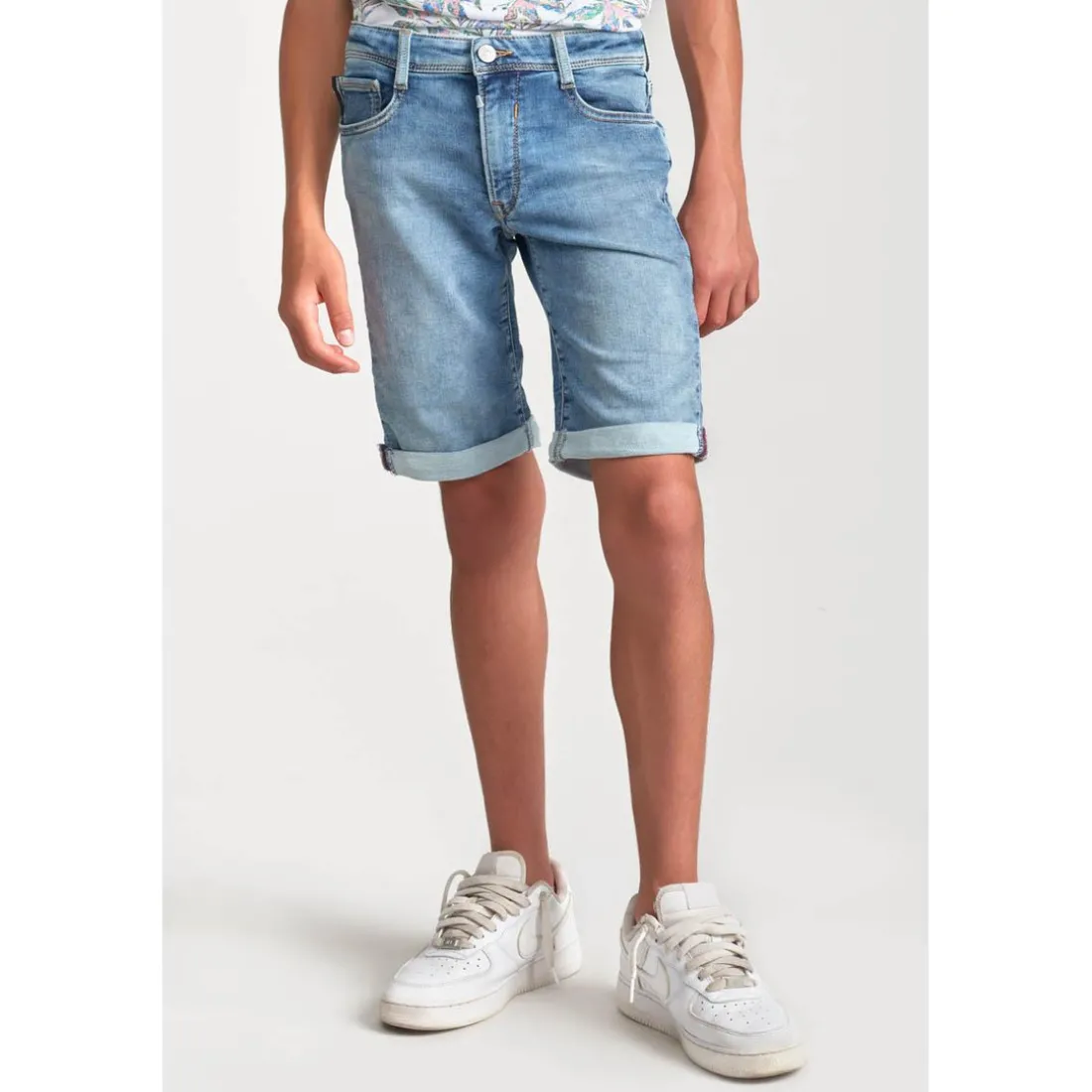 Bermuda short garçon, en jeans Jogg Loc bleu clair délavé