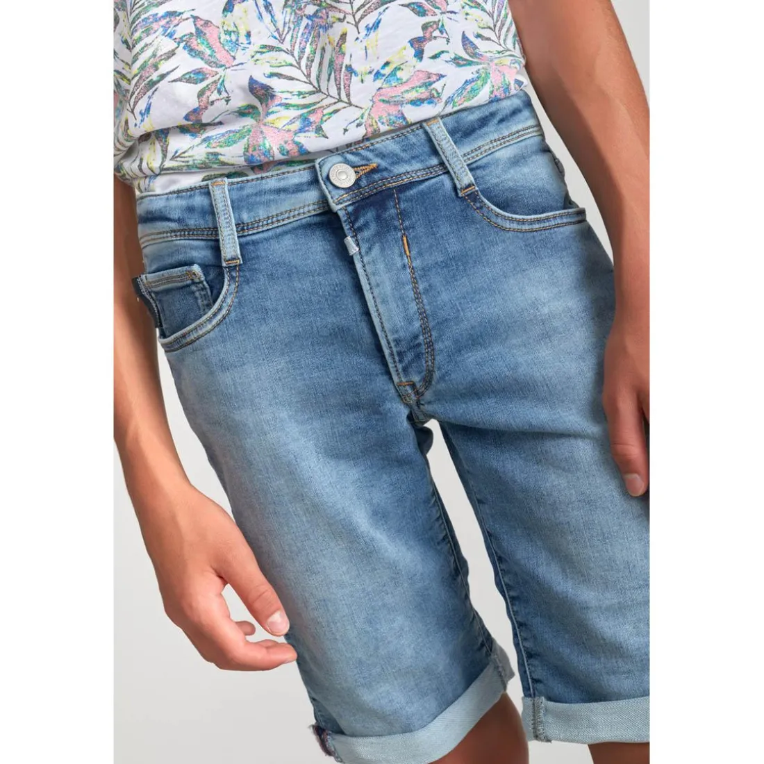 Bermuda short garçon, en jeans Jogg Loc bleu clair délavé