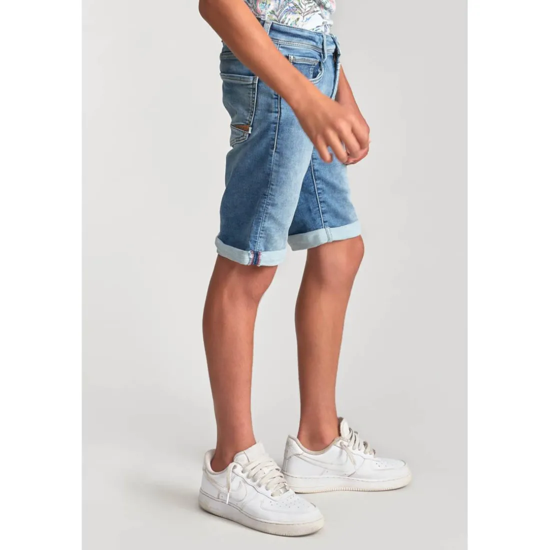 Bermuda short garçon, en jeans Jogg Loc bleu clair délavé