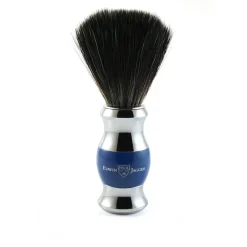 Blaireau de Rasage avec Manche Chromé et Bleu - Fibres Synthétiques Noires