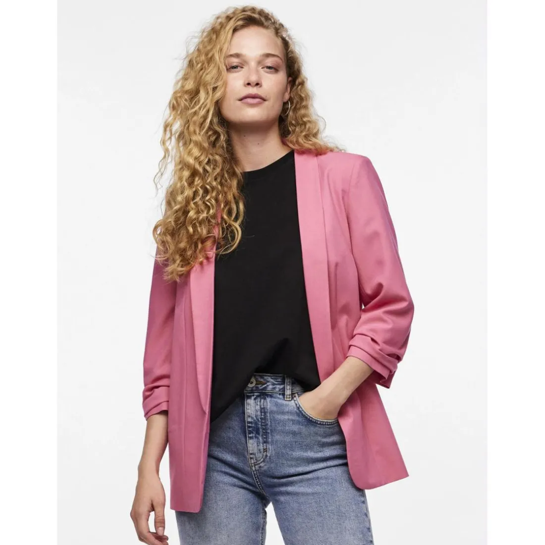 Blazer classique regular fit col à revers rose
