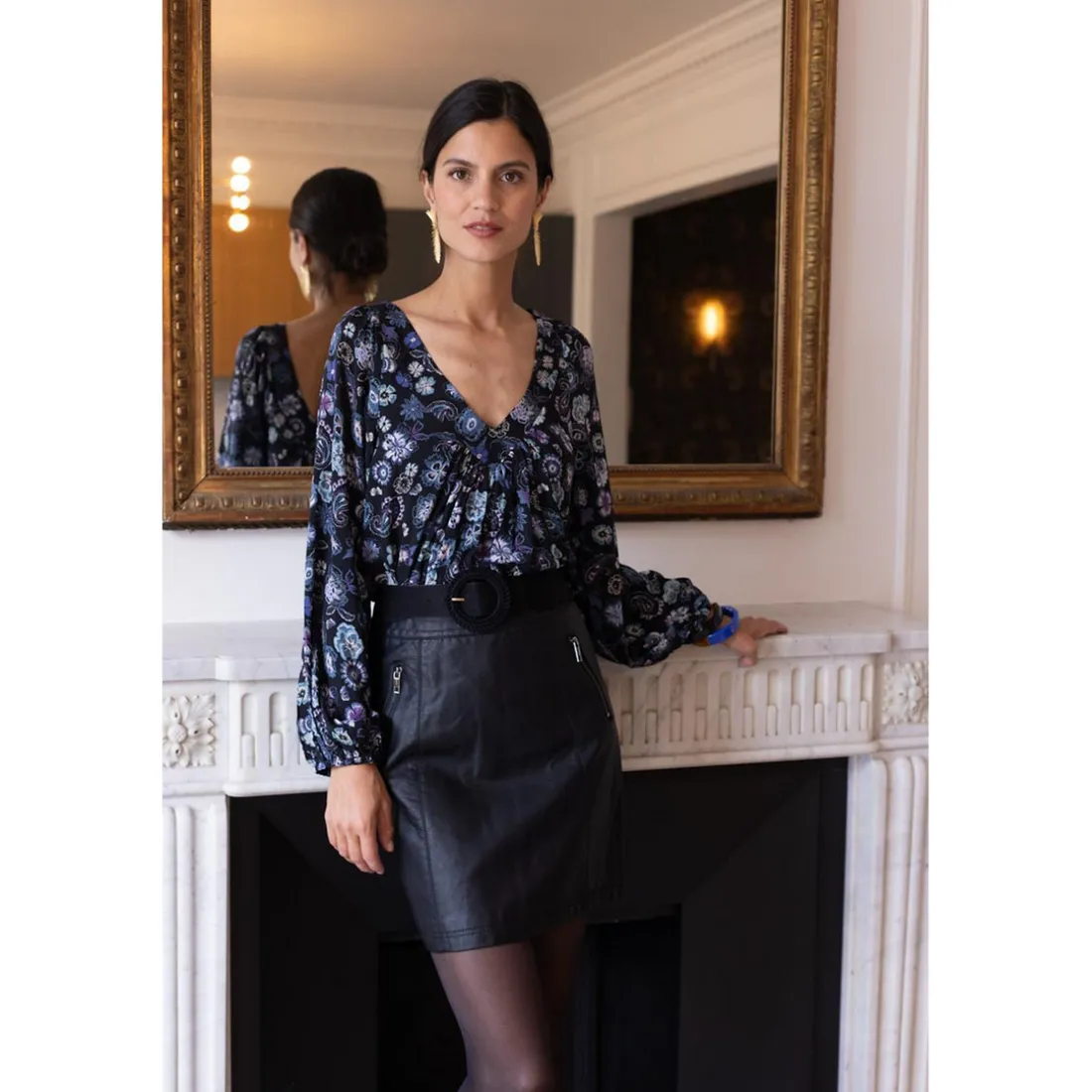 Blouse à fleurs bleues Anouck en viscose
