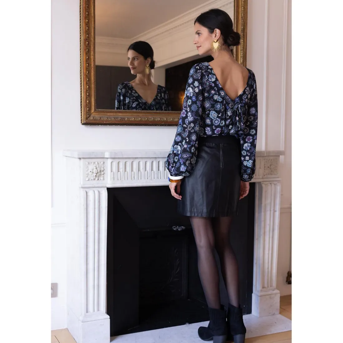 Blouse à fleurs bleues Anouck en viscose