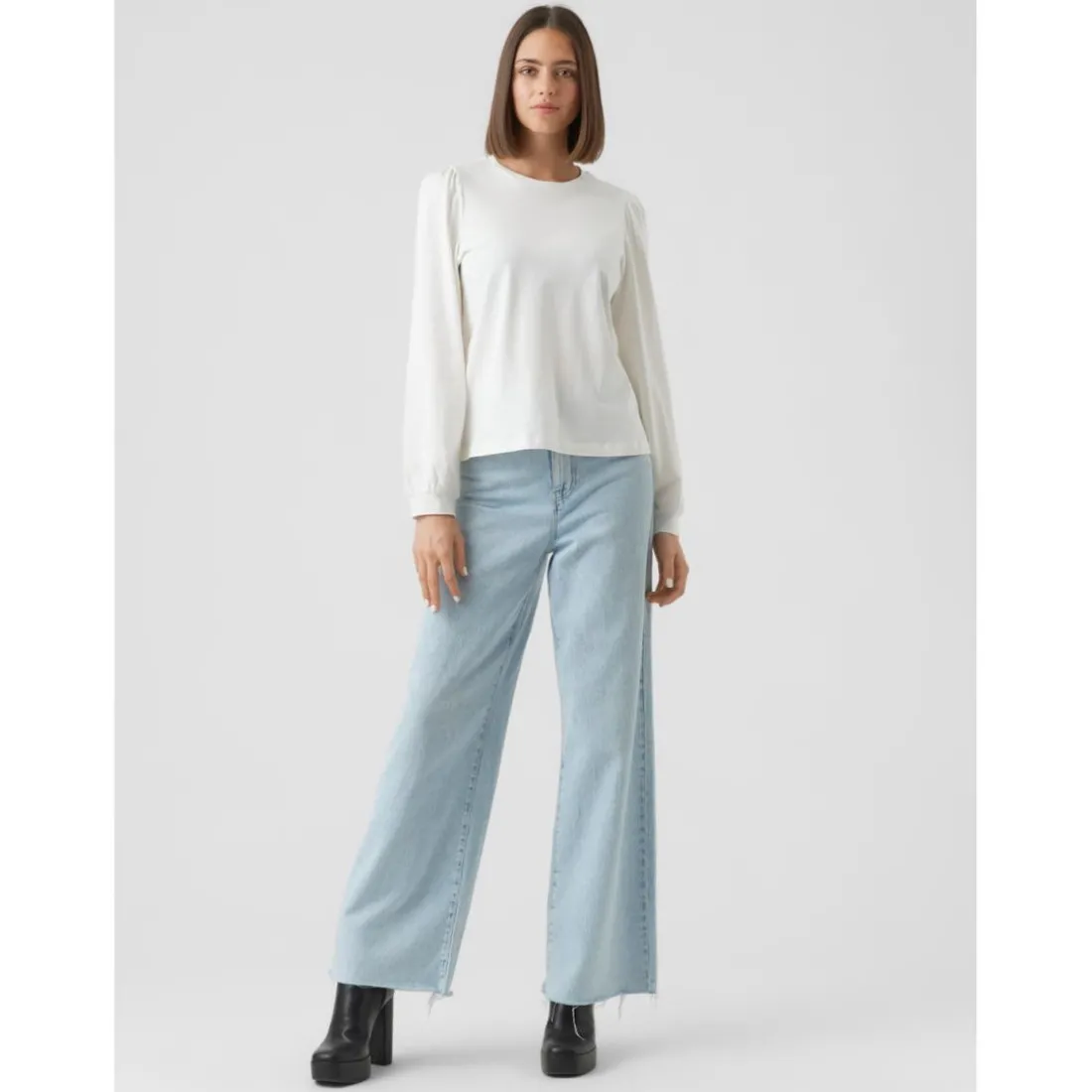 Blouse à manches ballons - Blanc en coton