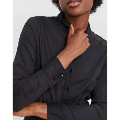 Blouse Col chemise Manches longues Longueur regular noir en coton