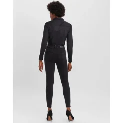 Blouse Col chemise Manches longues Longueur regular noir en coton