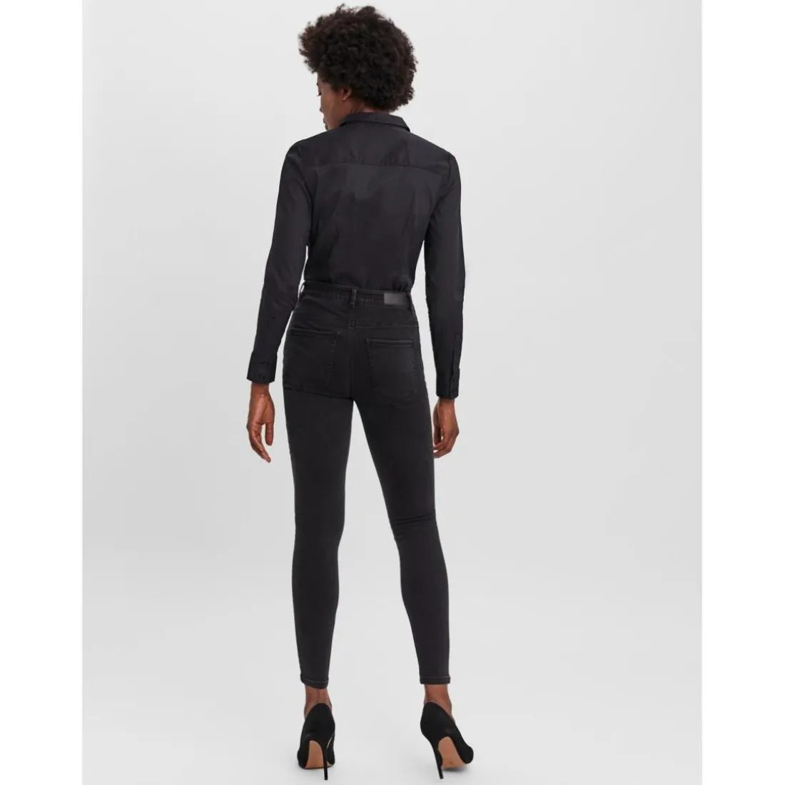 Blouse Col chemise Manches longues Longueur regular noir en coton