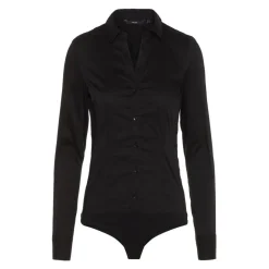 Blouse Col chemise Manches longues Longueur regular noir en coton