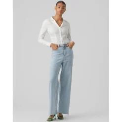 Blouse Col chemise Manches longues Longueur regular blanc en coton