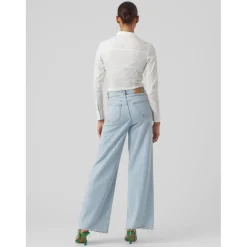 Blouse Col chemise Manches longues Longueur regular blanc en coton