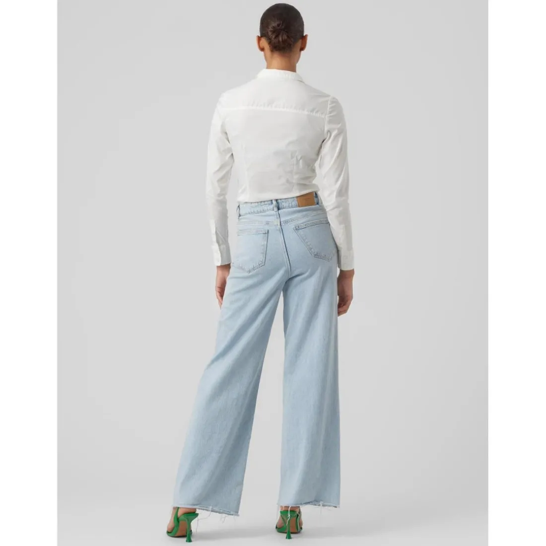 Blouse Col chemise Manches longues Longueur regular blanc en coton