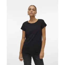 Blouse col rond manches courtes noir en viscose Hope