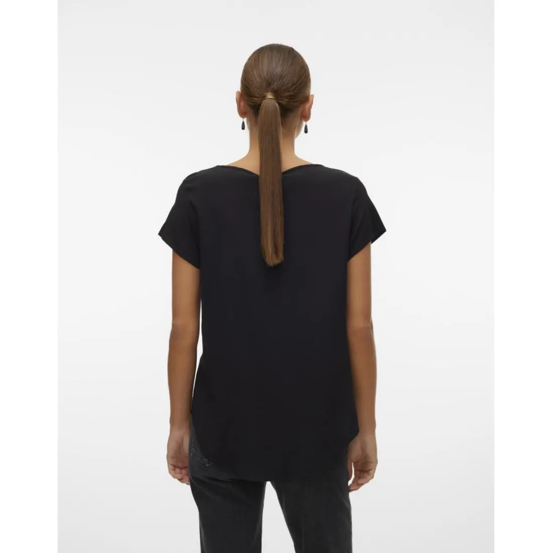 Blouse col rond manches courtes noir en viscose Hope