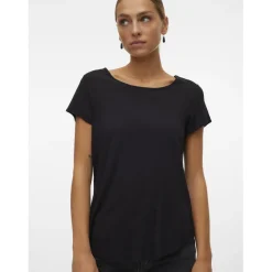 Blouse col rond manches courtes noir en viscose Hope