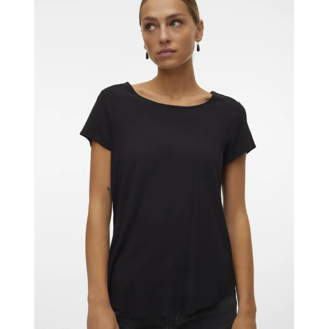 Blouse col rond manches courtes noir en viscose Hope