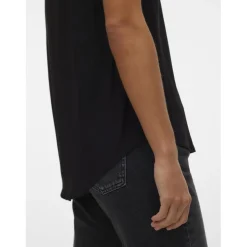 Blouse col rond manches courtes noir en viscose Hope