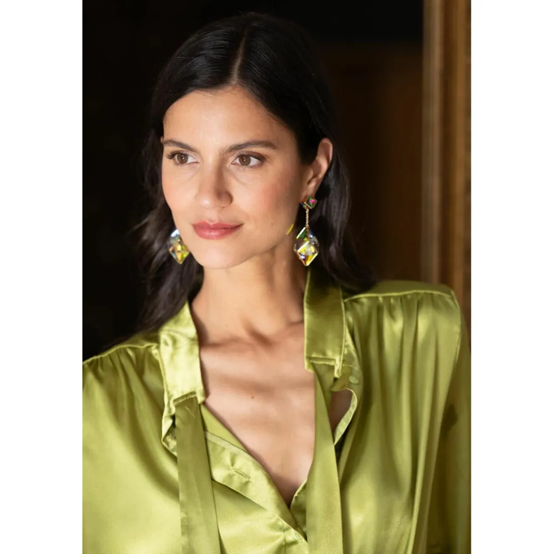 Blouse lavallière vert anis - Sylvie