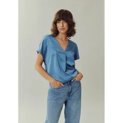 Blouse manches courtes bleu foncé Pey