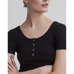 Blouse manches courtes col rond noir