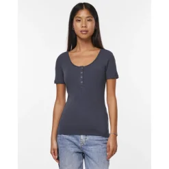 Blouse manches courtes col rond bleu