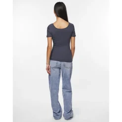 Blouse manches courtes col rond bleu