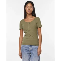 Blouse manches courtes col rond vert Anna