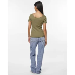 Blouse manches courtes col rond vert Anna