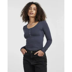 Blouse manches longues col rond bleu