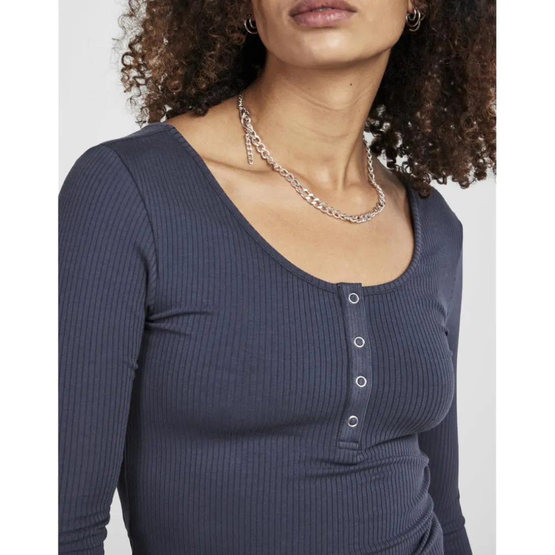 Blouse manches longues col rond bleu