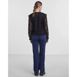 Blouse manches longues col rond noir en nylon