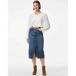 Blouse manches longues col en V Tiffany blanc écru Vera