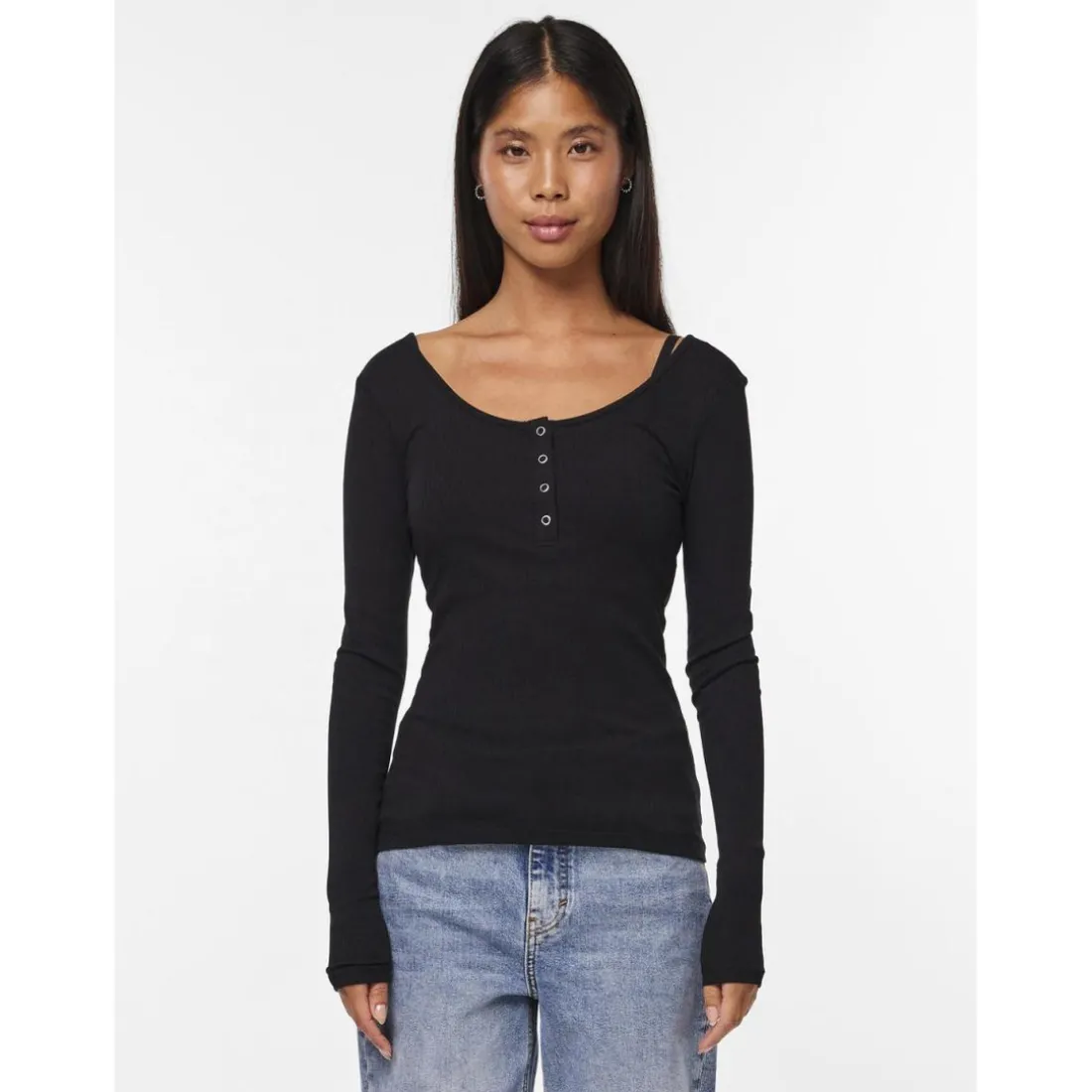 Blouse manches longues col rond noir