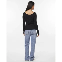 Blouse manches longues col rond noir