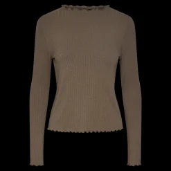 Blouse manches longues col haut marron en viscose