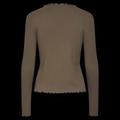 Blouse manches longues col haut marron en viscose