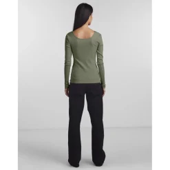 Blouse manches longues col rond vert Olia