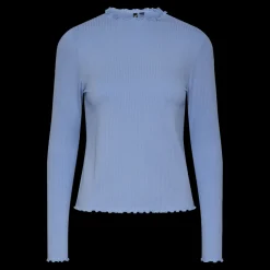 Blouse manches longues col haut bleu en viscose Lena