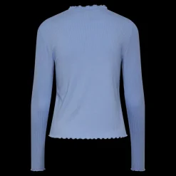 Blouse manches longues col haut bleu en viscose Lena