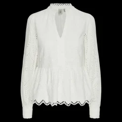 Blouse manches longues détail péplum blanc en coton