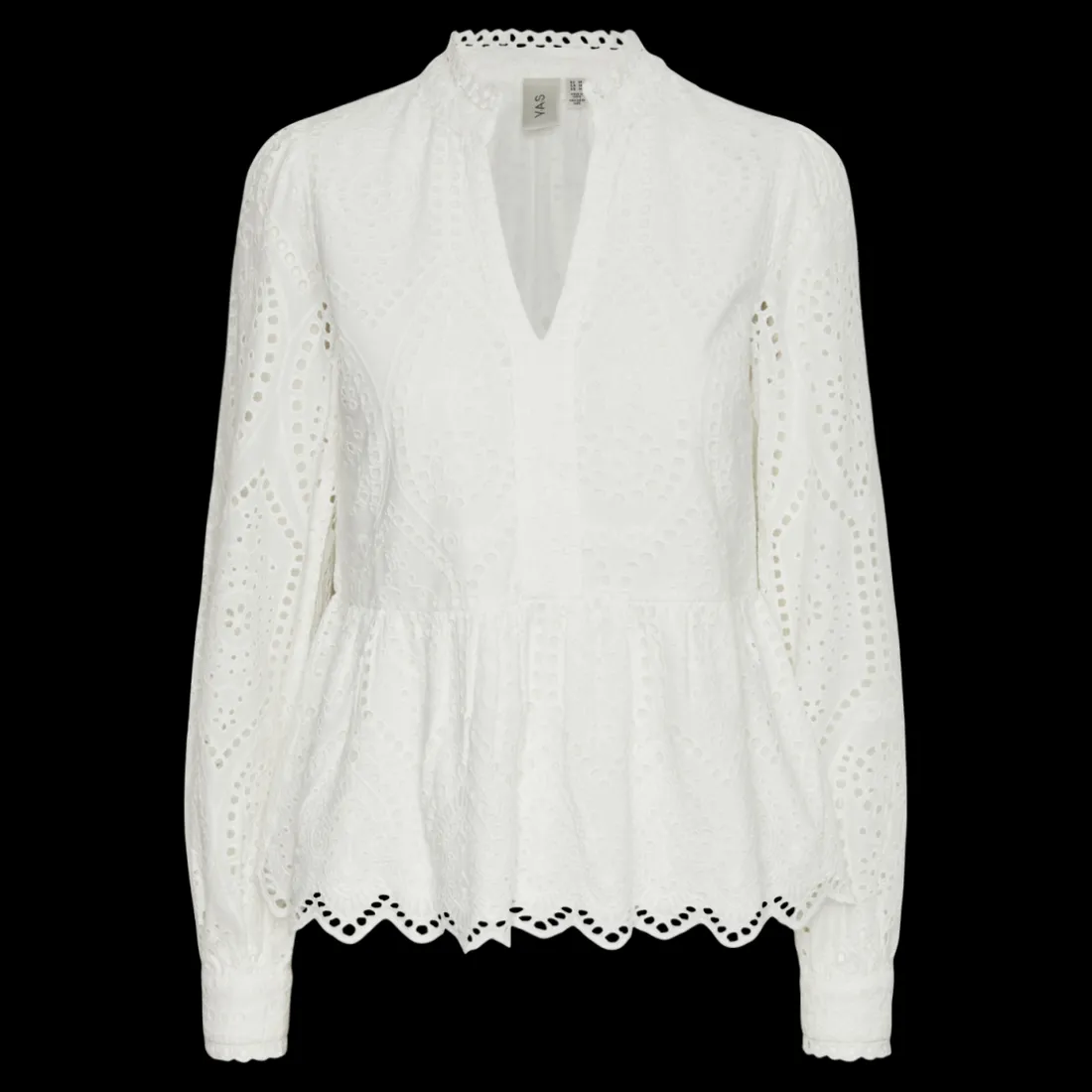 Blouse manches longues détail péplum blanc en coton