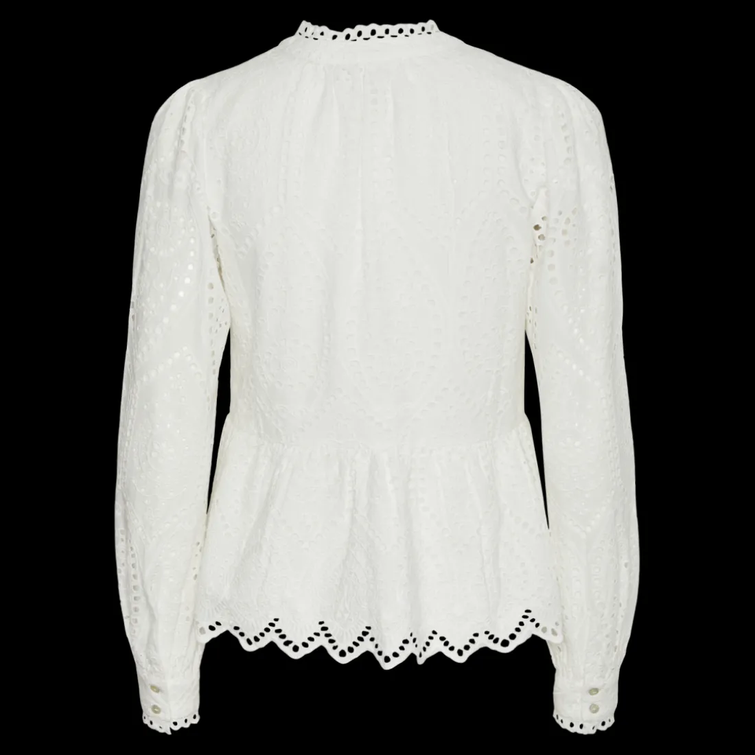 Blouse manches longues détail péplum blanc en coton