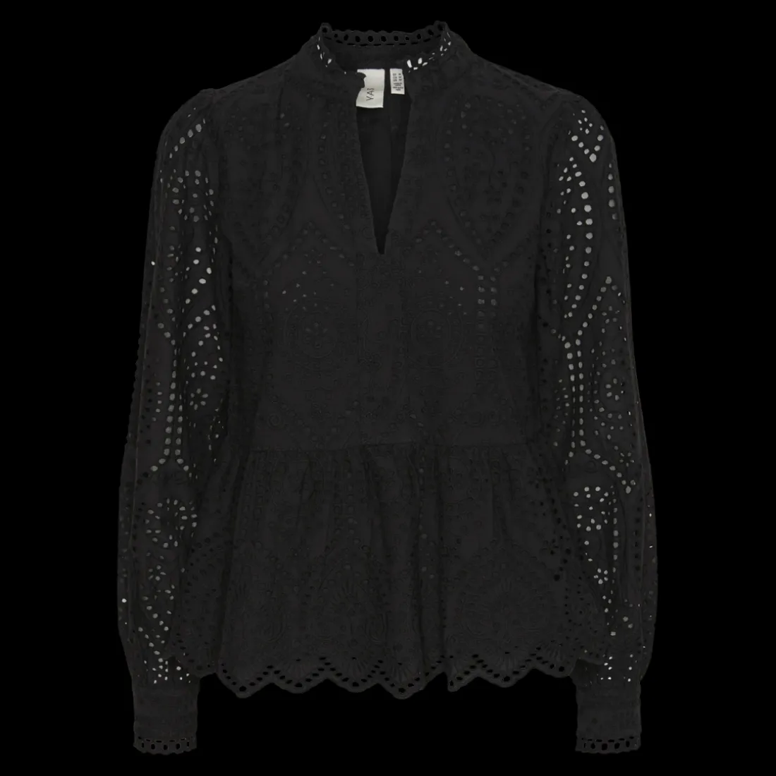 Blouse manches longues détail péplum noir en coton