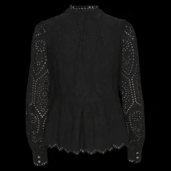 Blouse manches longues détail péplum noir en coton