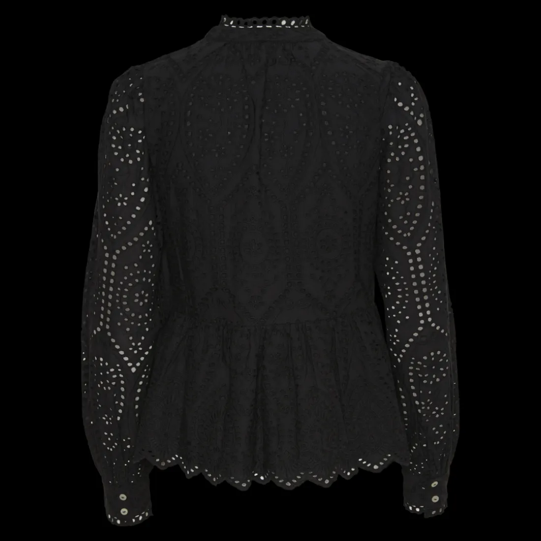 Blouse manches longues détail péplum noir en coton