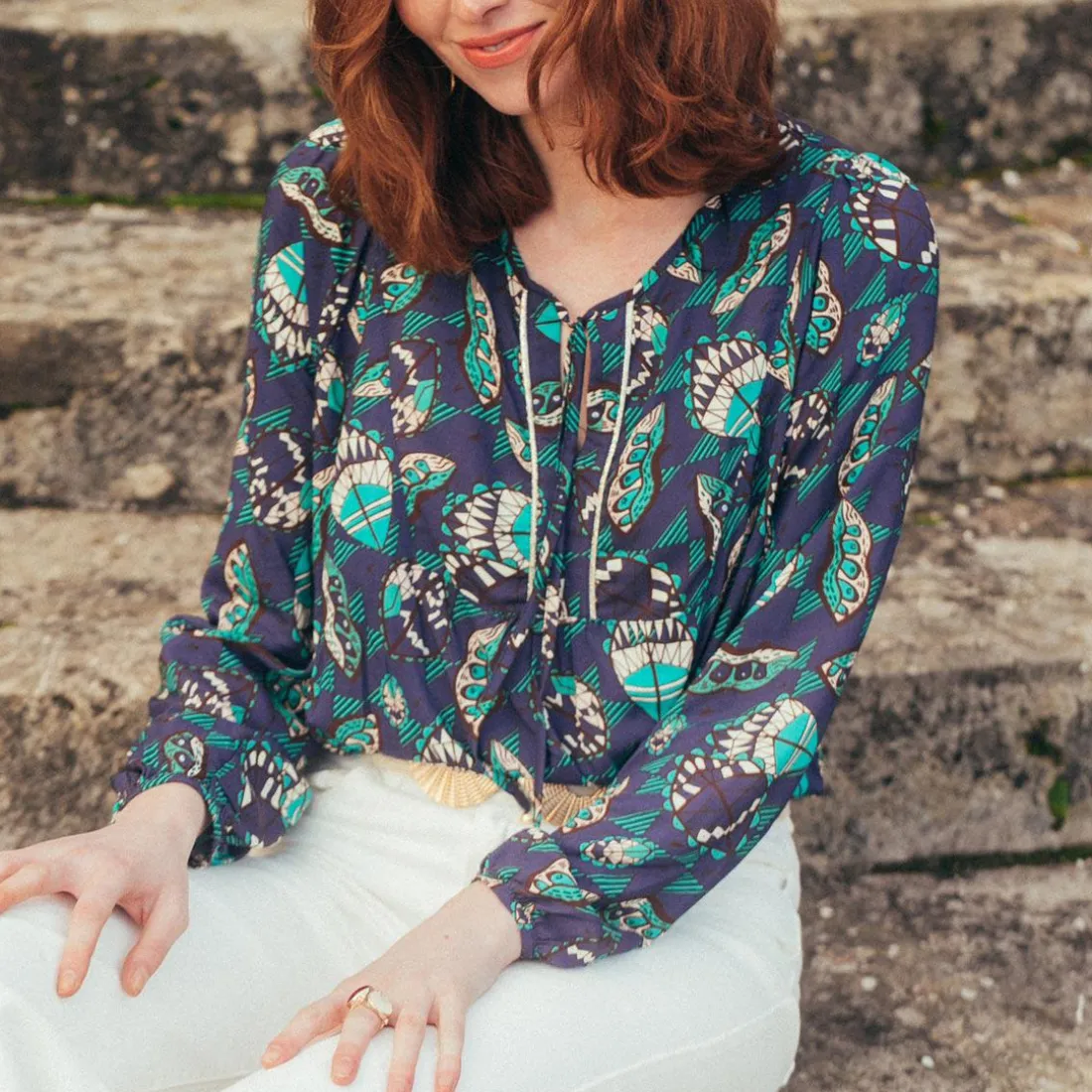 Blouse manches longues Pipa Réédition bleu en viscose